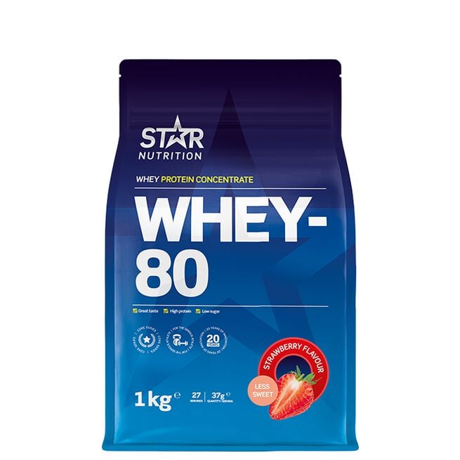 Whey-80 1 kg Strawberry Less Sweet Whey-80 Myseprotein 1 kg Jordgubb Less Sweet (NEW)