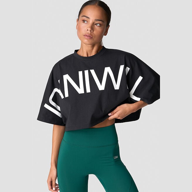 ICIW Contrast Cropped Logo T-shirt, Black Contrast Cropped T-skjorte Svart