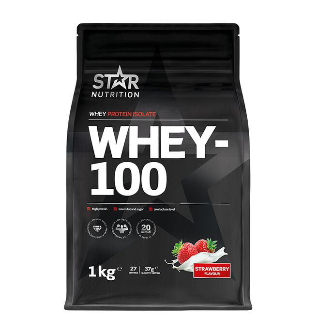 Star nutrition Whey-100 Strawberry Jordgubb Whey-100 Myseprotein 1 kg Jordgubb