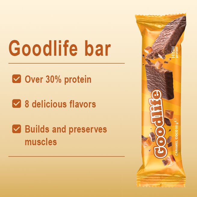 15 x Goodlife, 50 g, Caramel Coco  15 x Proteinbar 50 g Caramel Coco