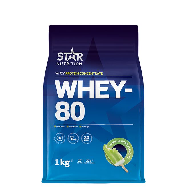 Star nutritio whey-80 protein shake Vanilla pear Whey-80 Myseprotein 1 kg Vanilla Pear