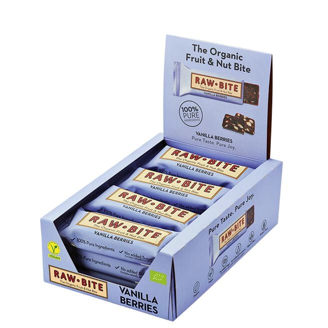 12 x Organic fruit & nut vanilla berries 50 g 12 x Frukt & Nøttbar 50 g Bär & Vanilj