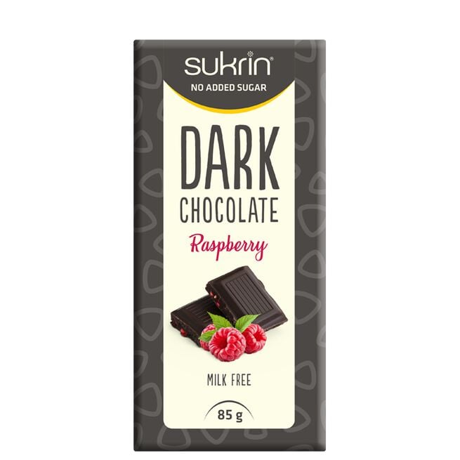 Sukrin Mörk Choklad 65% Med Hallon 85 g Mørk Sjokolade 65% Med Bringebær 85 g