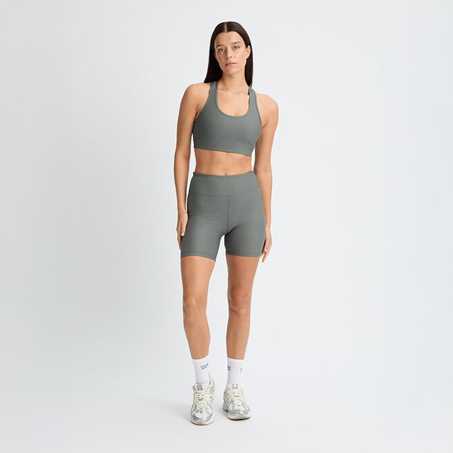 Ribbed R Bike HW Tights, Gunmetal, S  Ribbestrikkede Sykkelshorts Grønn