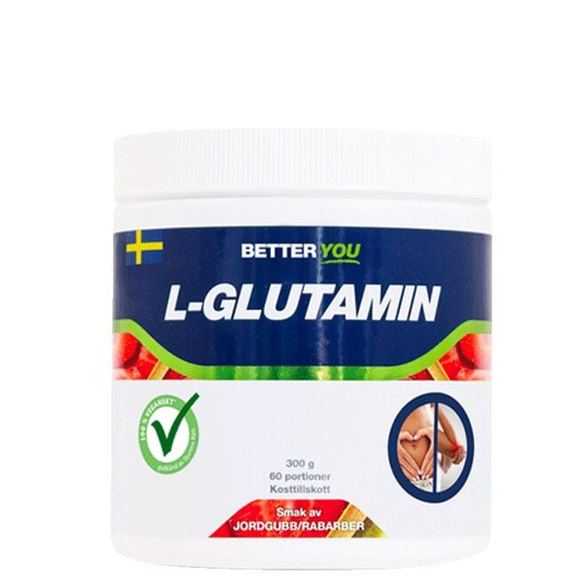 Naturligt L-Glutamin, 300 g, Jordgubb/Rabarber Better You Naturlig L-Glutamin 300 g Jordbær Rabarbra Jordgubb/Rabarber
