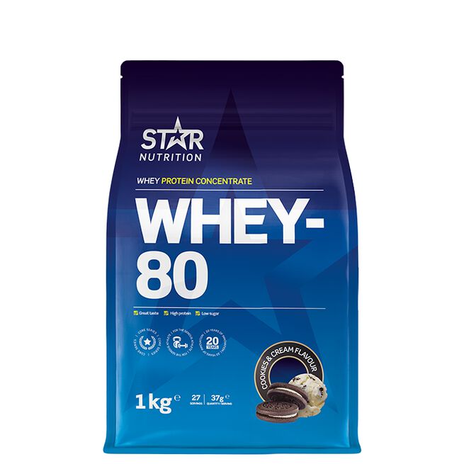 Star nutritio whey-80 protein shake Cookies and cream Whey-80 Myseprotein 1 kg Cookies and Cream (Dessert)