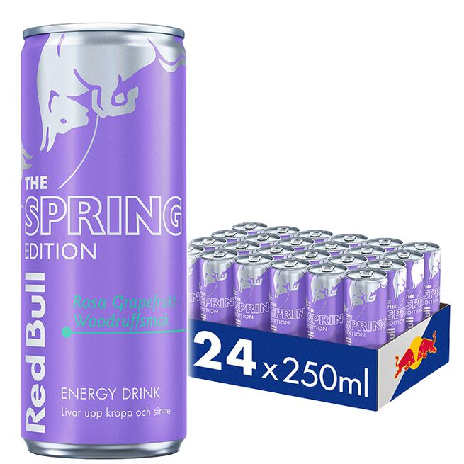 24 x Red Bull Energidryck, 250 ml, Spring Edition Rosa Grapefrukt 24 x Red Bull Energidrikk 250 ml Spring Edition Woodruff & Pink Grapefruit Rosa Grapefrukt Woodruff