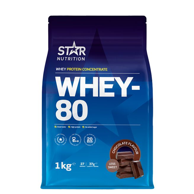Whey-80, 1 kg, Chocolate (less sweet) Whey-80 Myseprotein 1 kg Choklad (less sweet)