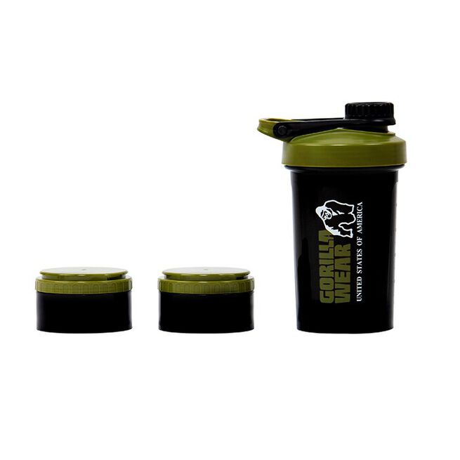 Shaker 2 Go 500 ml + 130 ml x 2, Black/Army Green  Shaker 2 Go Svart/Grønn 500 ml + 130 ml x 2