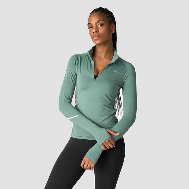 Everyday Long Sleeve 1/4 Stripe Zipper, Dark Sage Green Everyday Treningsgenser Zip Grønn