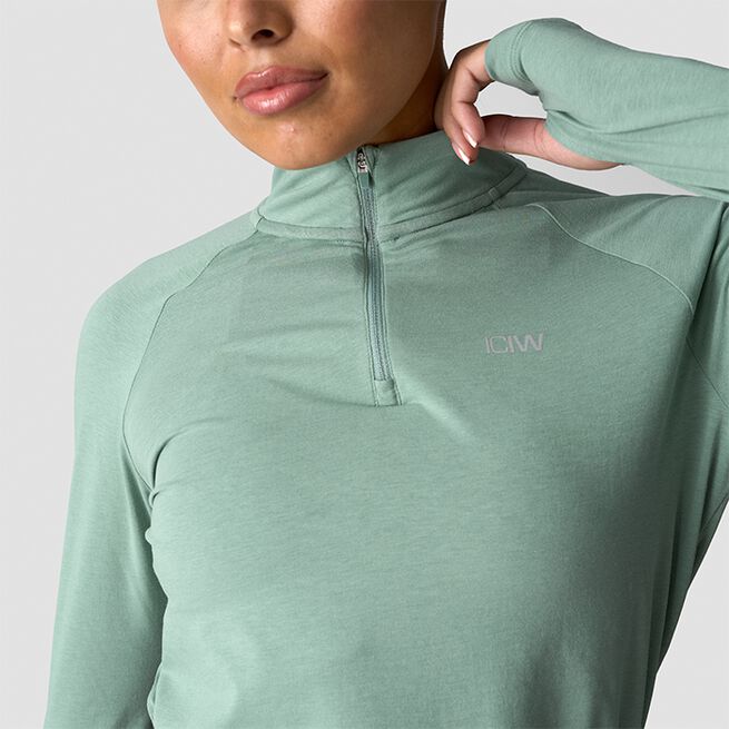 Define Cropped 1/4 Zip Adjustable, Light Moss, L  Define Kort 1/4 Zip Genser Lys Mosegrønn
