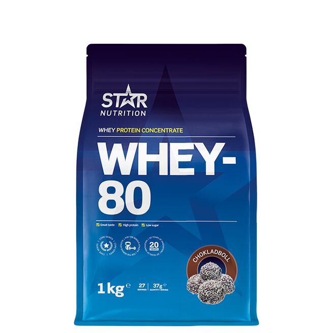 Star nutritio whey-80 protein shake Chokladboll Whey-80 Myseprotein 1 kg Chokladboll