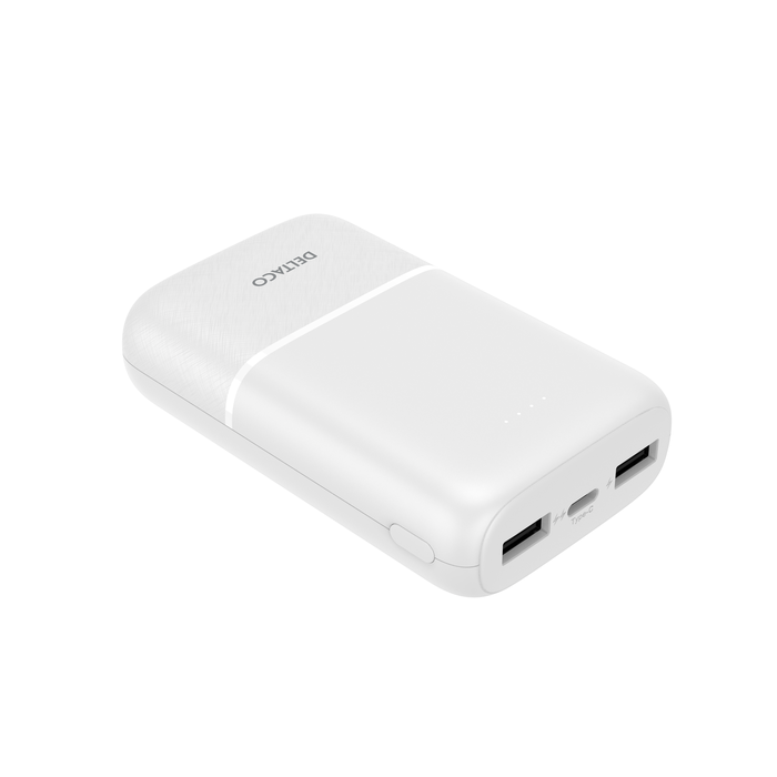 Powerbank 2x USB-A og 1x USB-C Hvit 10 000 mAh
