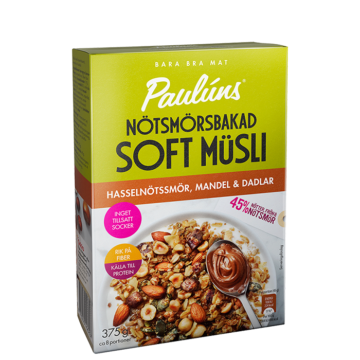 Soft Müsli Hasselnøttsmør Mandel Dadler 375 g