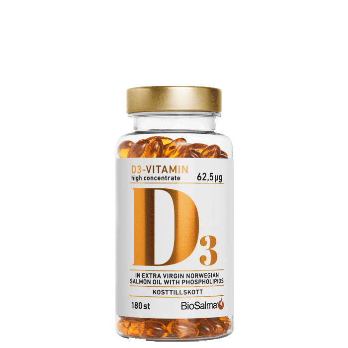 D3-vitamin 62,5µg Høyt Konsentrat 180 kapsler