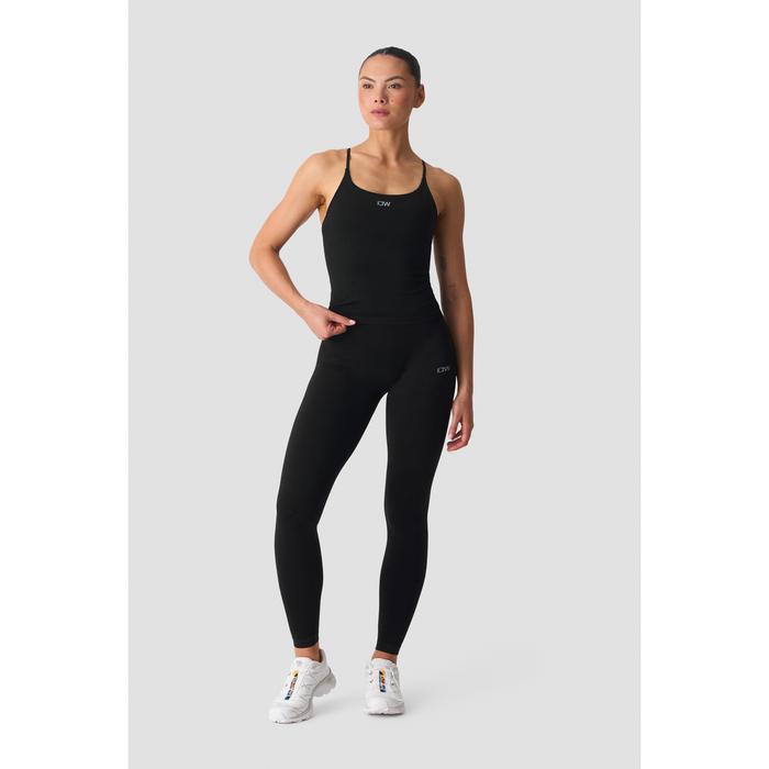 Smooth Seamless 2 i 1 Singlet med Tynne Stropper Svart