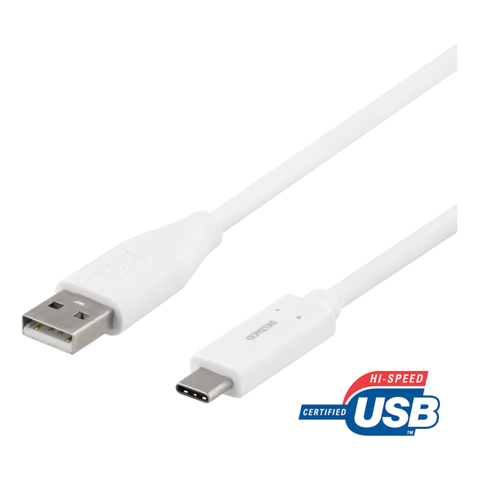 USB-A til USB-C Ladekabel USB 2.0 3 A Hvit 1 m