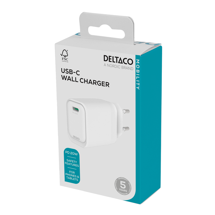 USB-C Vegglader PD 20 W Hvit