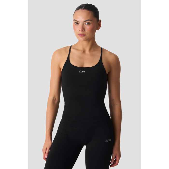Smooth Seamless 2 i 1 Singlet med Tynne Stropper Svart