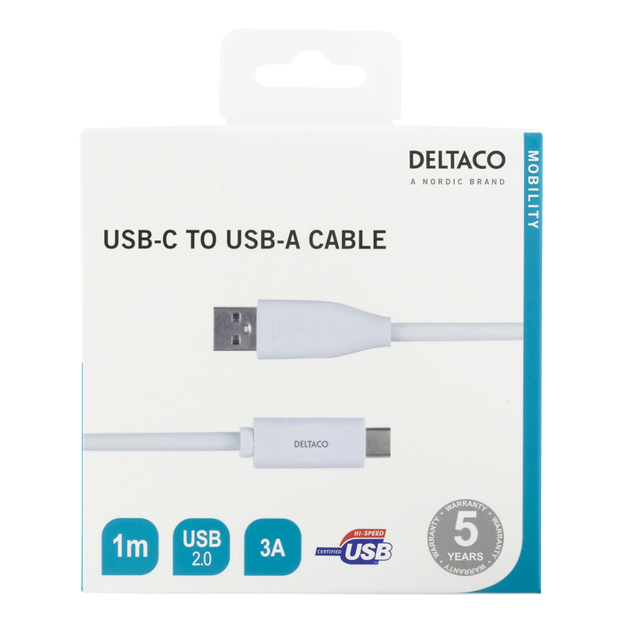 USB-A til USB-C Ladekabel USB 2.0 3 A Hvit 1 m