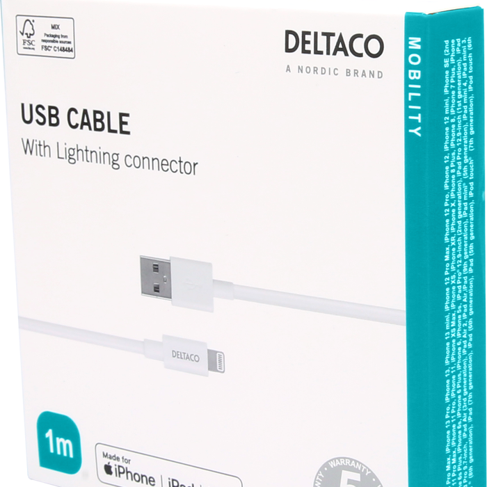 USB-A til Lightning Ladekabel Hvit 1 m