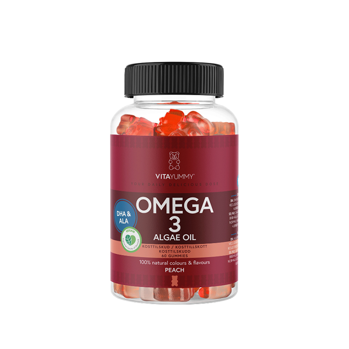 VitaYummy Omega 3 Algae Oil Peach   60 stk.