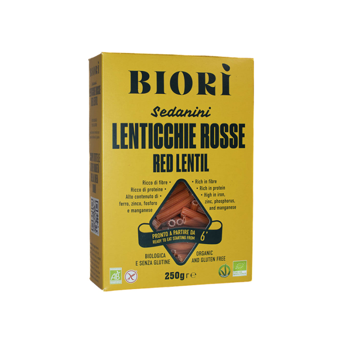 Rød Linsepasta Sedanini Glutenfri 250 g