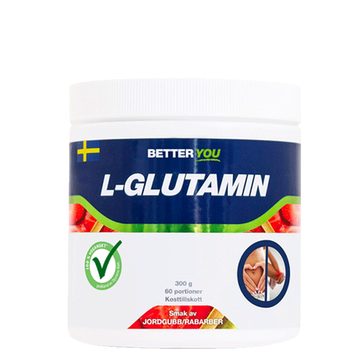 Naturlig L-Glutamin 300 g Jordbær/Rabarbra
